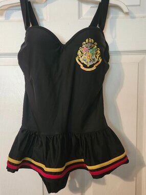 Black Women's One-Piece Swimdress with Crest Detail